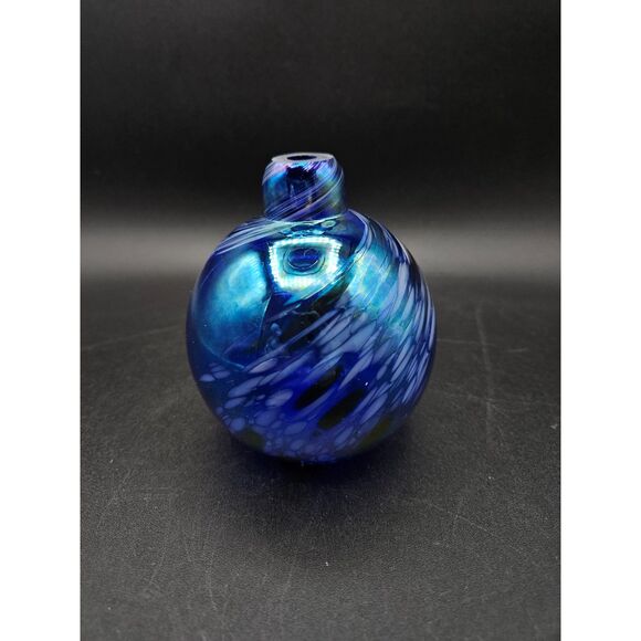 Blue Iridescent Blown Glass Oil Lamp The Glass Eye Studio Orb - Picture 1 of 5
